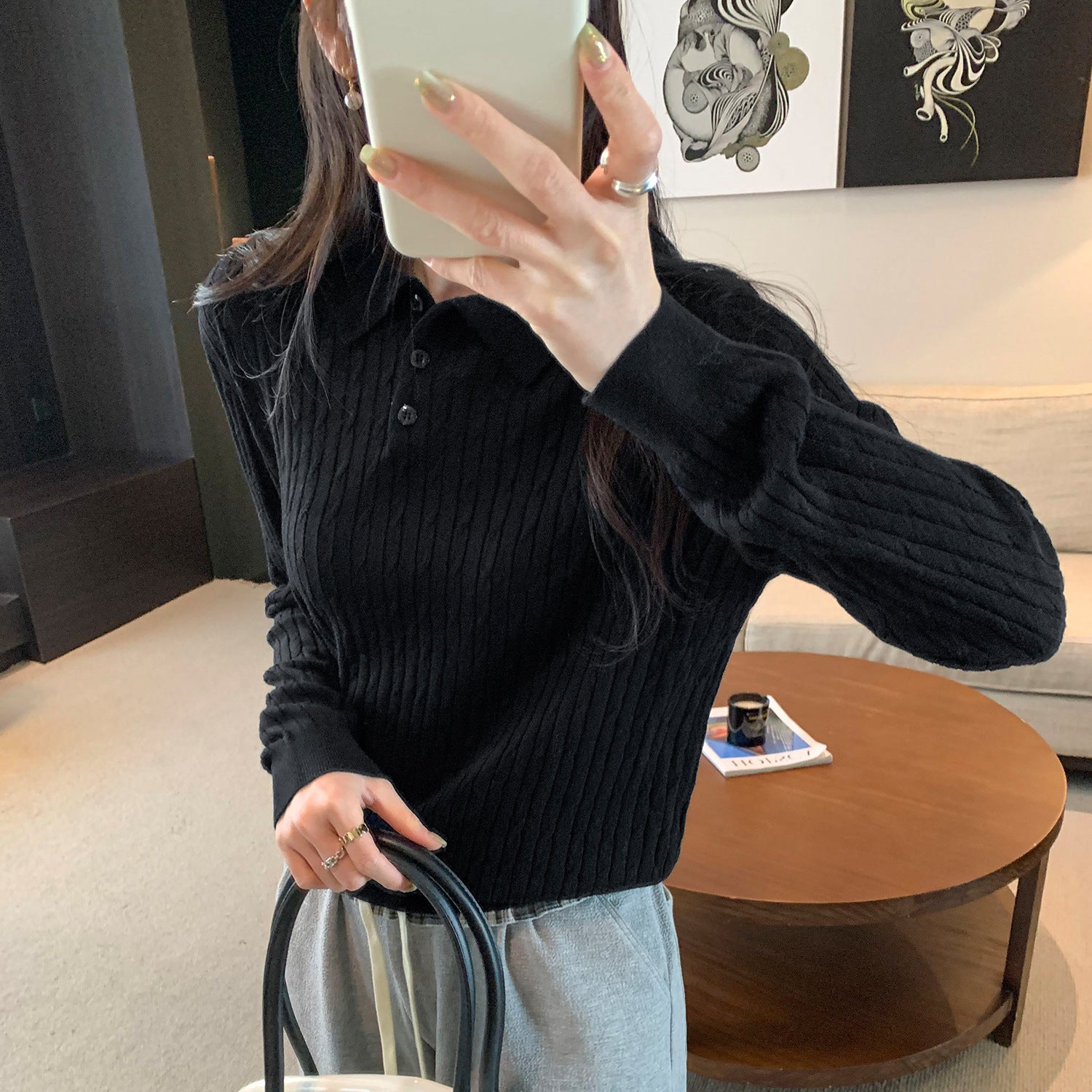 High-Neck Knit Sweater for Women, Slim Fit, Long Sleeve